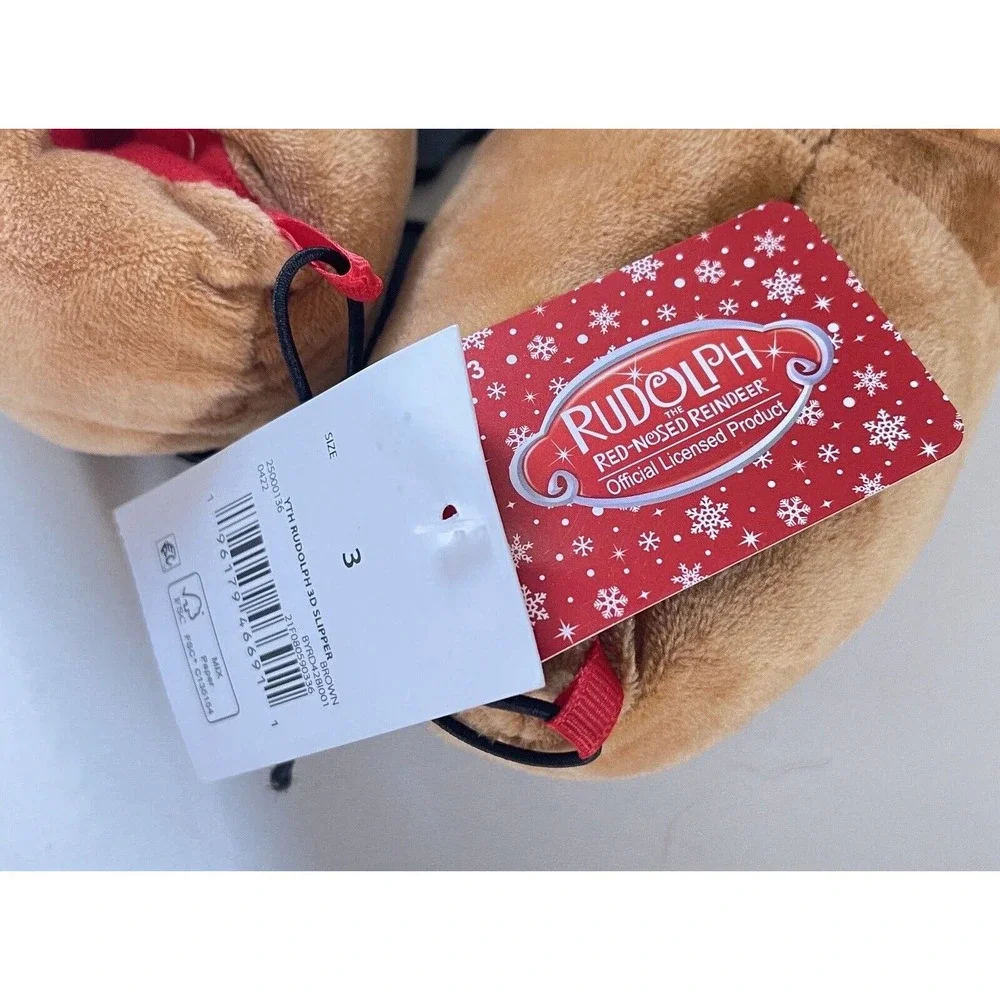 Rudolph Toddler Christmas Slippers The Red Nosed Reindeer Brown Size 3 NWT